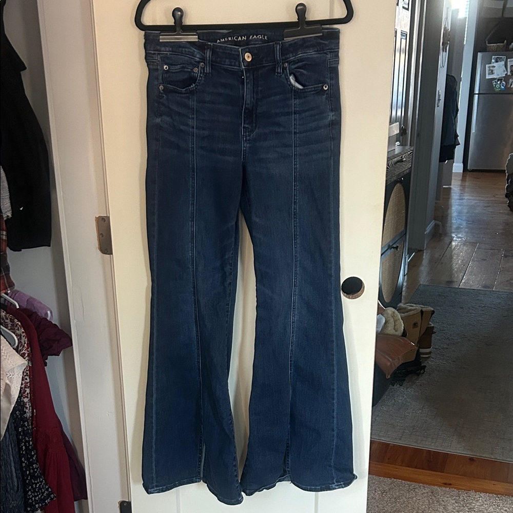 American Eagle Outfitters Women's Dark Blue Flare Jeans